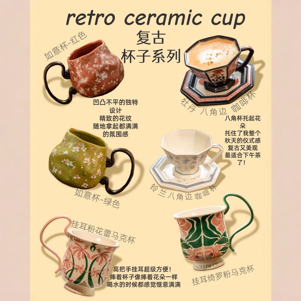 Caneca de cerâmica retrô francesa, copo bonito de alta qualidade para beber doméstico, escritório feminino, xícara de ca