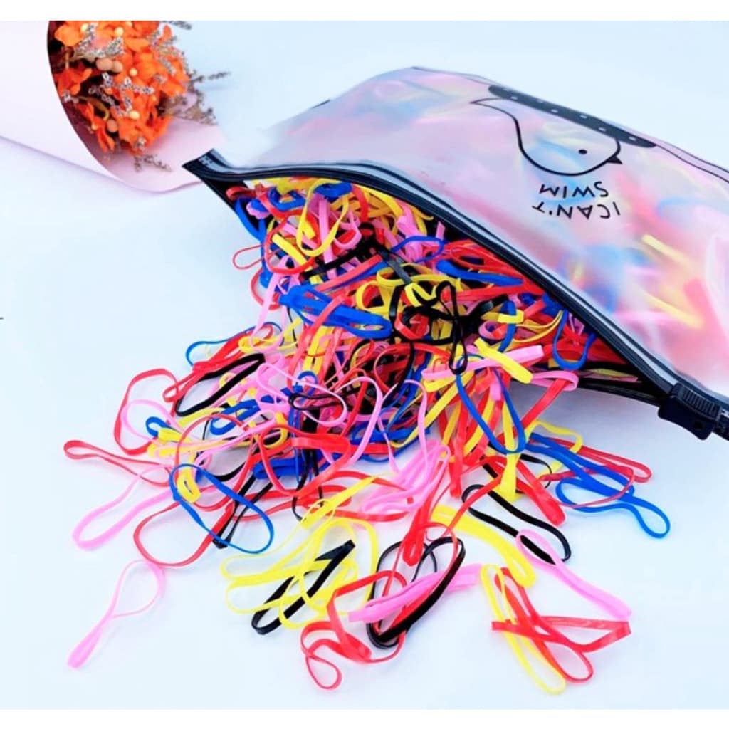 Conjunto de 500 elásticos de cabelo com bolsa de armazenamento, elásticos/silicone para cabelo infantil