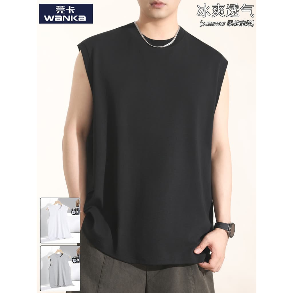 Preto sem mangas colete masculino verão estilo fino 2026 novo estilo High-End sentimento rufião bonito em torno do pesco