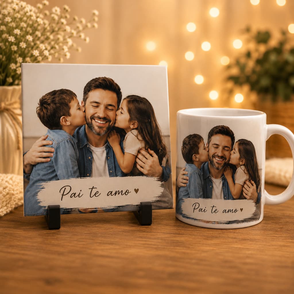 Azulejo Dia dos Pais Personalizado com Foto Minimalista | Presente | Homenagem | Único e Especial para Pai