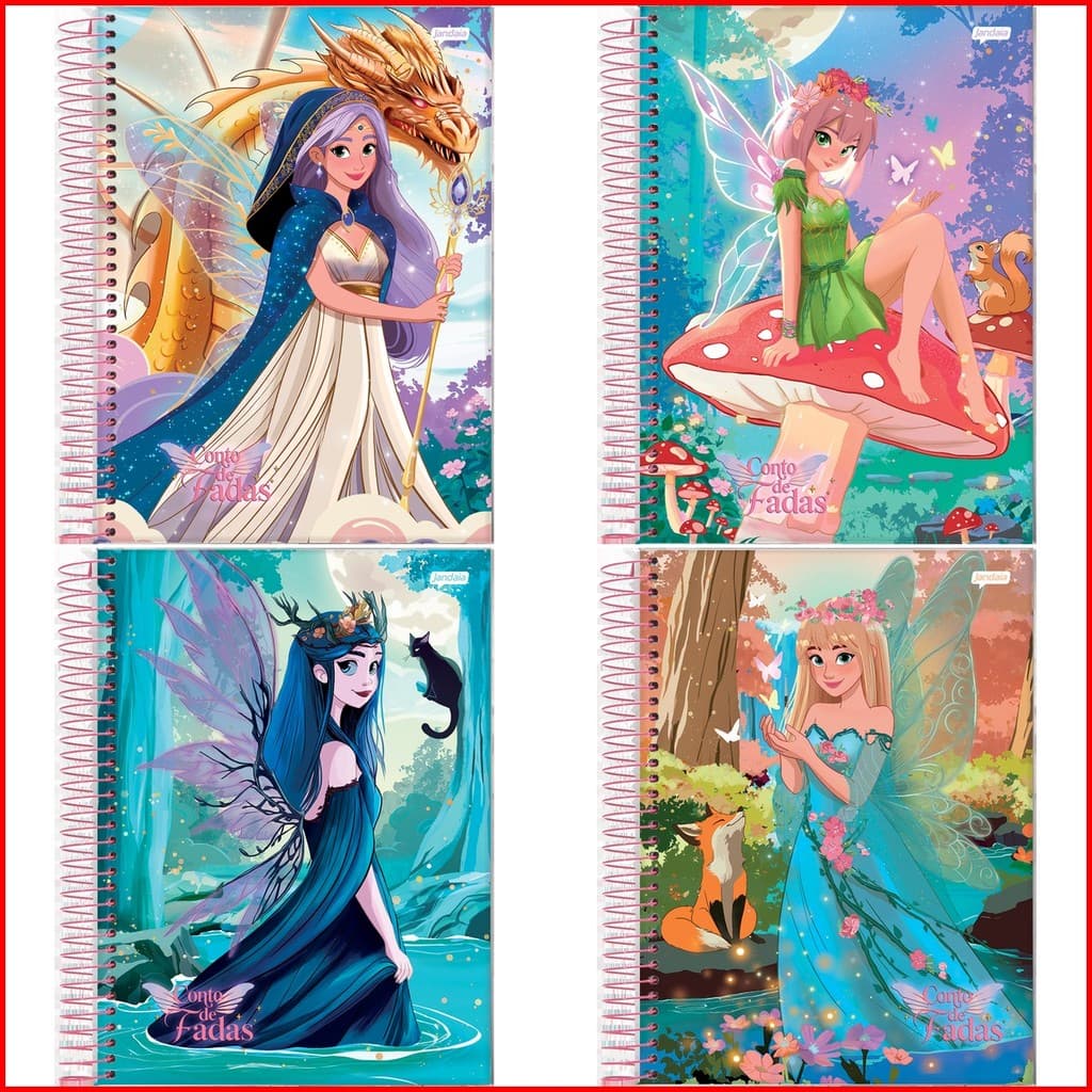 Caderno Feminino 10 Matérias Jandaia Universitário Capa Dura Escolar Luxo 160fls Resistente Princesa