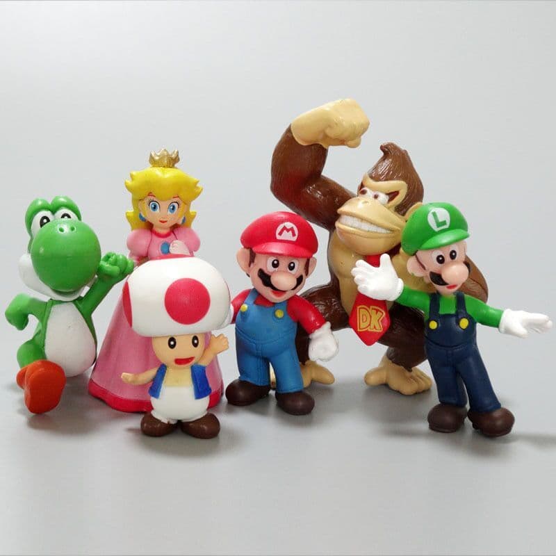 Conjunto de 6 peças de figuras da série de jogos Super Mario Bros de 4-7 cm: Donkey Kong, Luigi, Toad, Princesa Peach, B