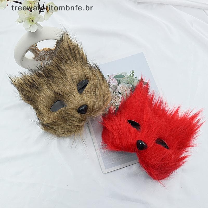 1PC Halloween Cosplay Festa Traje DIY Acessórios Pele Do Falso Máscara De Raposa Peludo Meia Face Simulado Animal Gato
