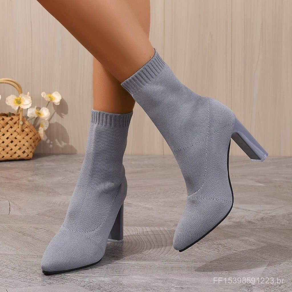 Tamanho grande meias pontiagudas botas europeias americanas botas elásticas femininas botas curtas 2024 primavera outono
