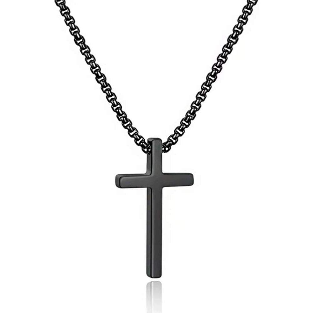 Colar de Cruz M MOOHAM para Homens e Adolescentes, Pingente de Cruz Simples em Aço Inoxidável Prata, Preto e Dourado, Co