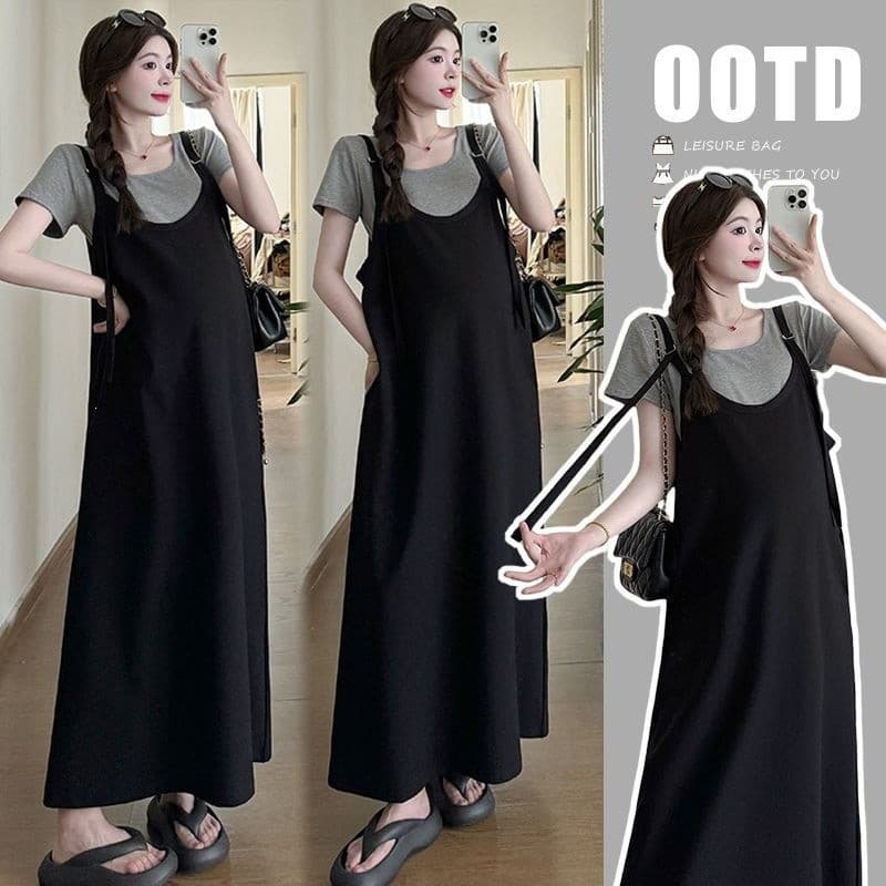 Sentimento roupa de maternidade verão novo estilo Plus Size vestido terno verão mais magro olhar cinta superior saia ter