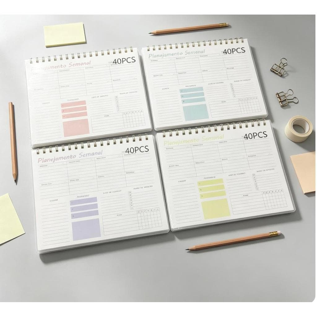 Planner Semanal Capa Transparente 40 Folhas Agenda Organizadora Diária Escritório EstudoCasaAnotaçõesPlanejamento Diário