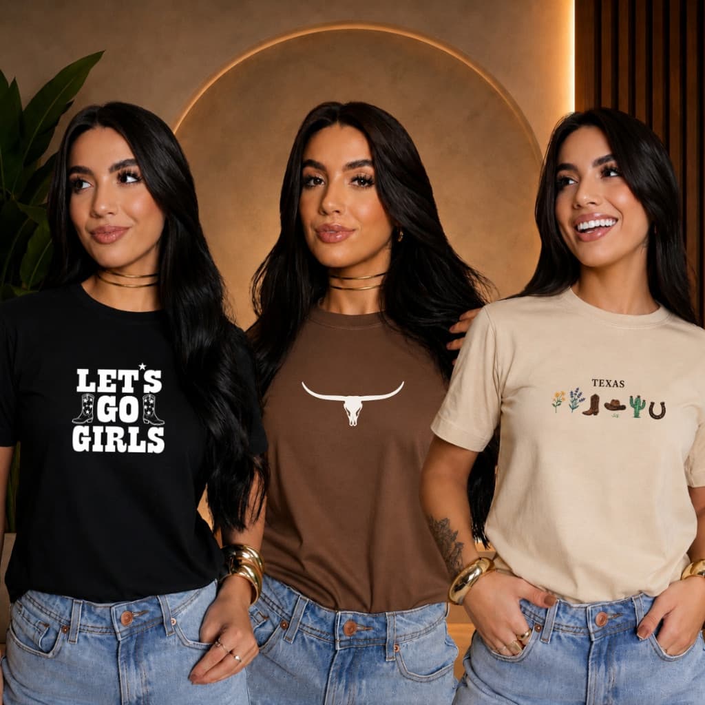Kit 3 T-Shirt Texas Country Blusinha Feminina 100% Algodão Tendência