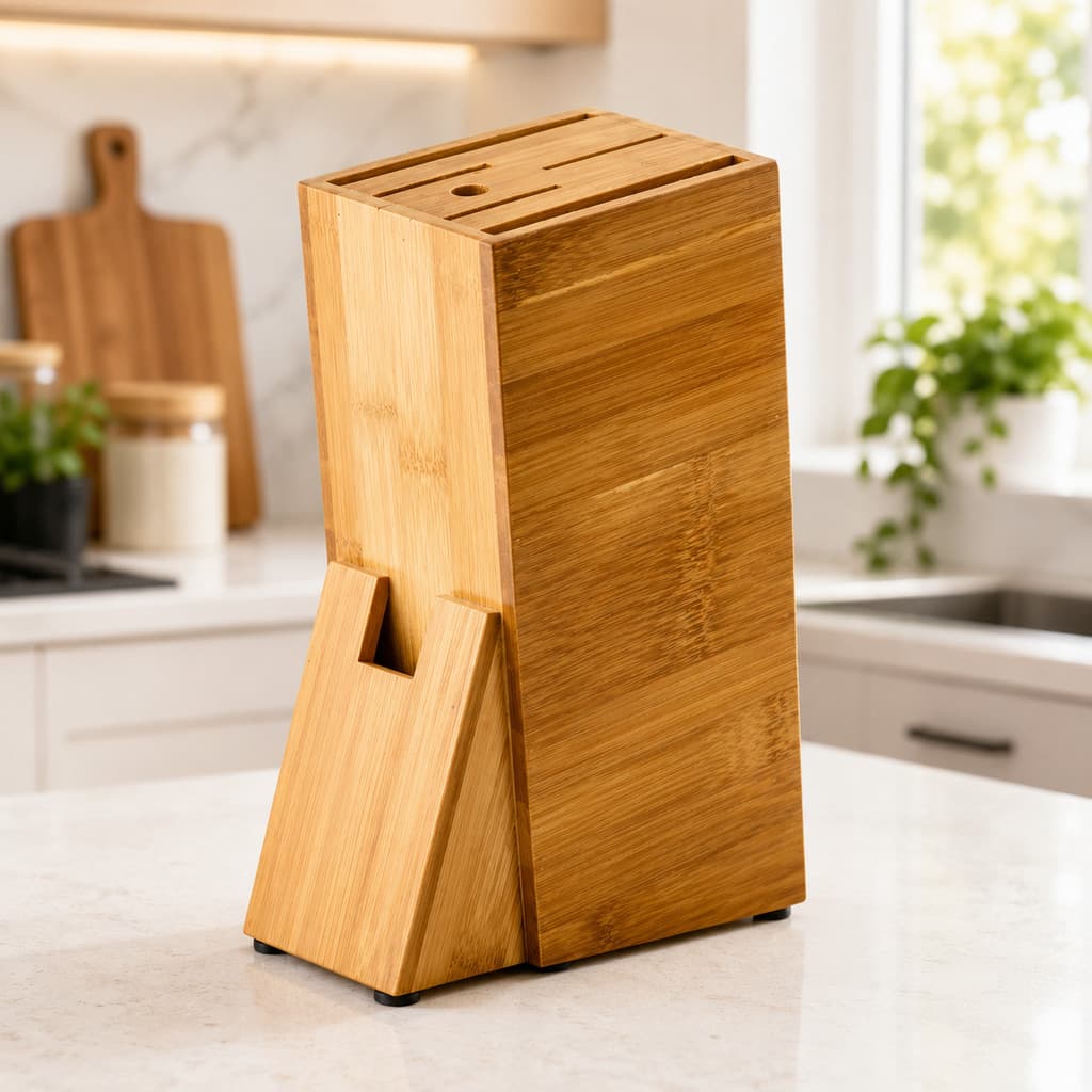 Suporte Cepo Porta Facas Madeira Organizador Cozinha Tesoura Marrom-claro