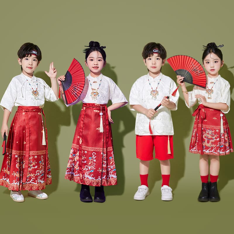 Dia China desempenho traje meninos antigo ciência chinesa Hanfu crianças Cheerleading desempenho traje meninas saia Puff