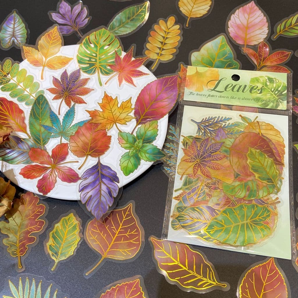50 Pçs Adesivos De Folhas Com Bordas Douradas Muito Coloridas DIY À Prova Dwaterproof Água Pequenos Presentes
