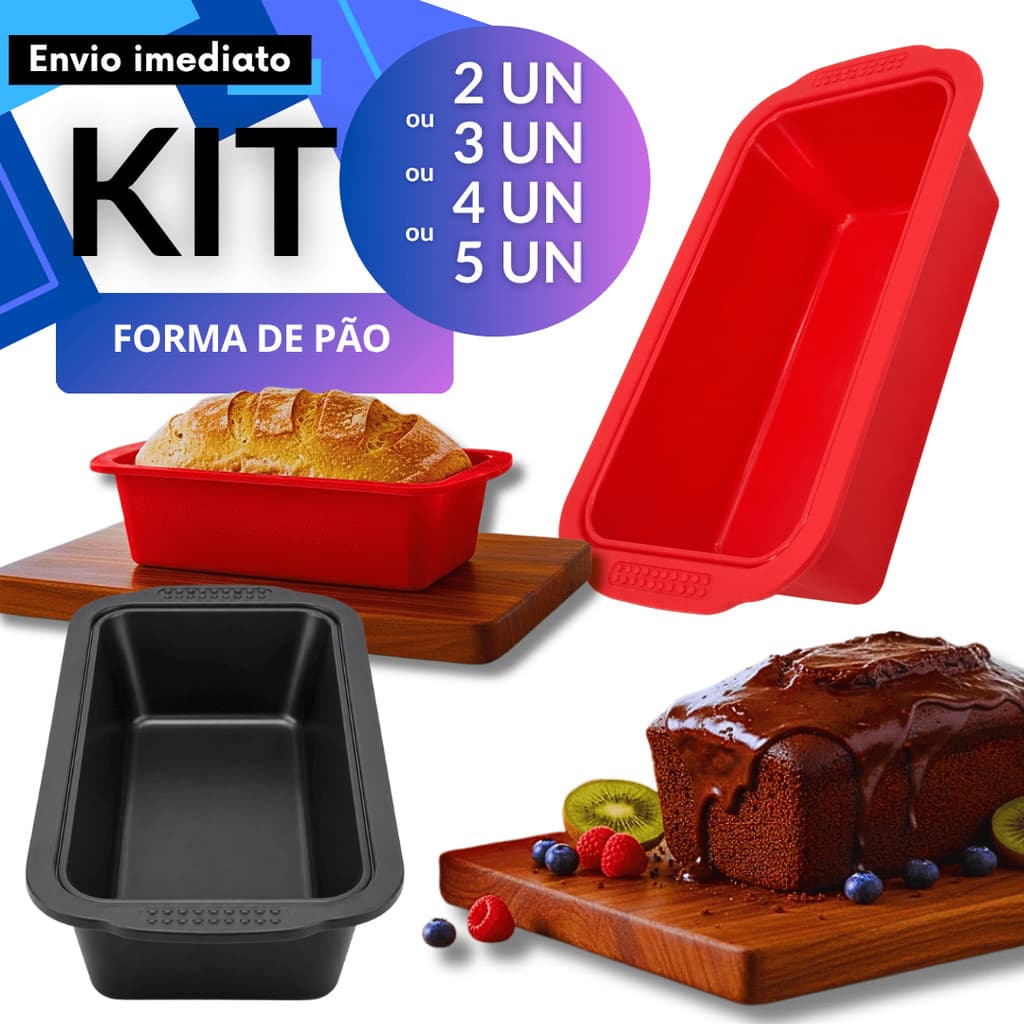 Conjunto/Kit Forma Silicone Retangular 26cm Pão Bolo Inglês Torta Sobremesa Confeitaria Forno Inverno