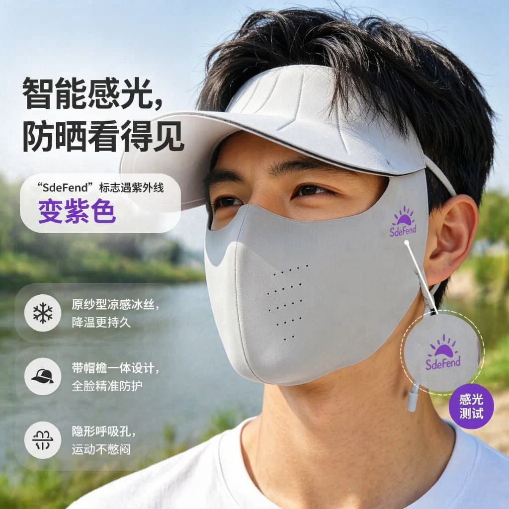 Combinação De Chapéu De Sol Facekini Anti-UV , Máscara Facial Completa De Seda Gelada Com Tampa Embutida , 2026 Nova Cap