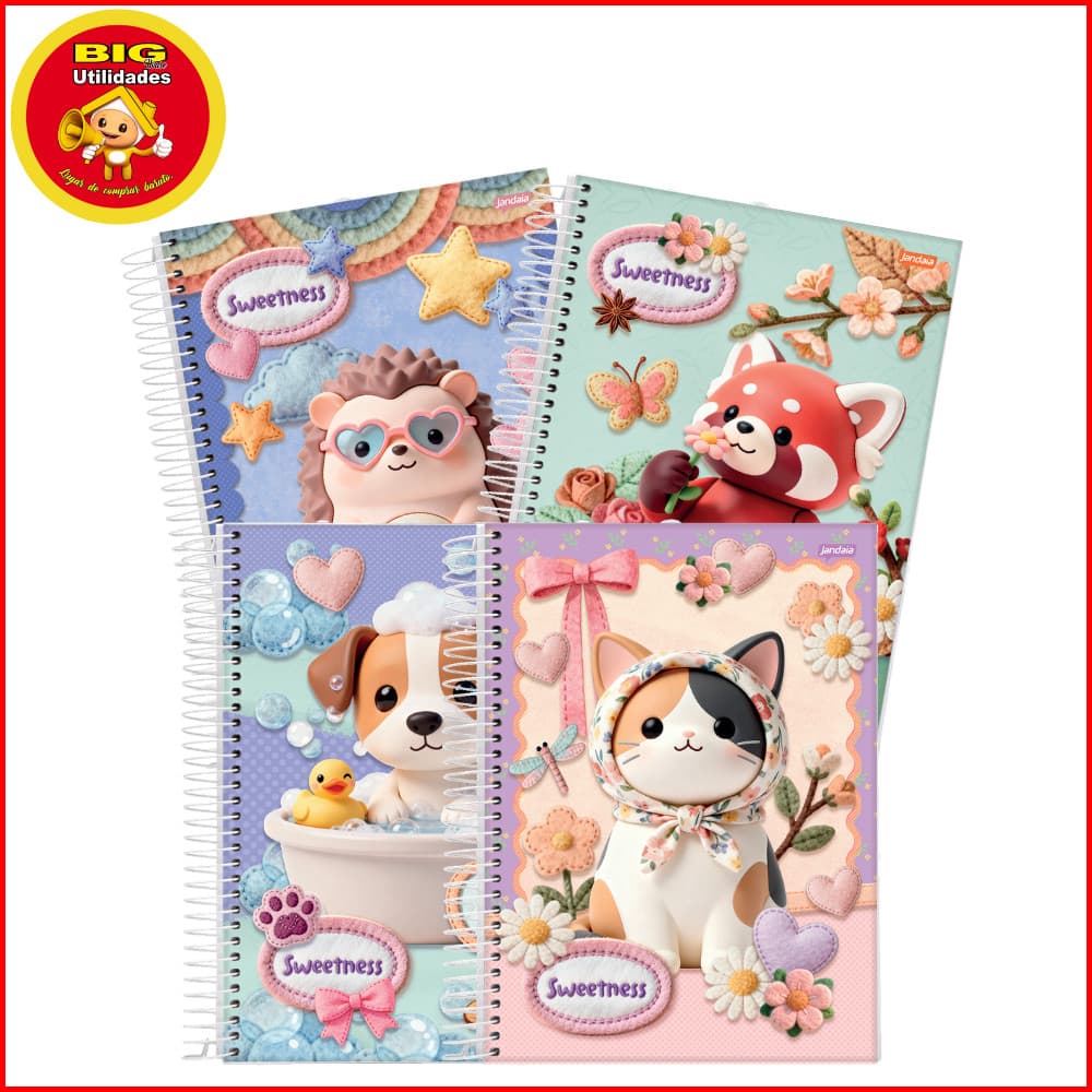 Cadernos Sweetness 10 Matérias Jandaia 160 Folhas Capa Dura Grande Estampas Variadas Luxo Fashion