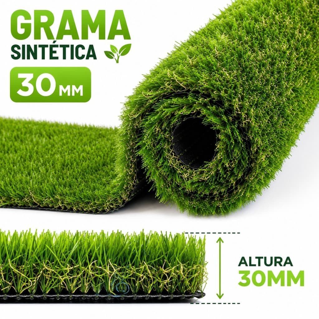 Grama Sintética 30mm - (10m²) 2mX5m Verde Jardim Varanda Playground Proteção Uv Espaço Pet