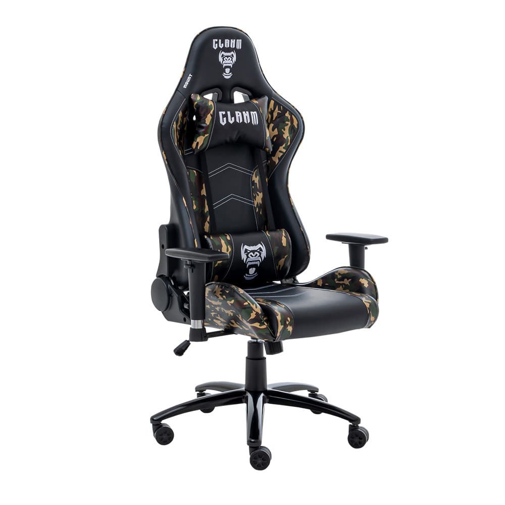 Cadeira Gamer CLANM CM039 Camuflada Tecido Courino Pistão a Gás Classe 3 Reclinável 5 Rodízios até 120kg