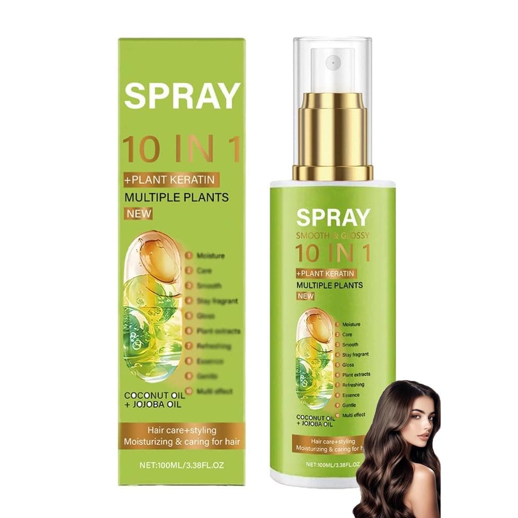 Spray Capilar de Queratina Vegetal 10 em 1 – Hidratação Durante Todo o Dia, Óleo de Jojoba e Coco – Controle de Frizz, B