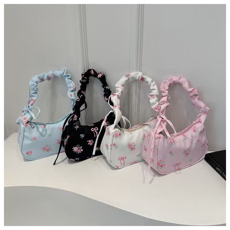 Bolsa Floral Exclusiva Com Cordão Enrugado – Elegante E Versátil De Ombro Crossbody Nylon Leve Resistente À Água Present