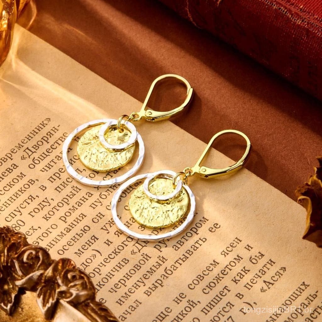 Brincos Pendentes de Prata Esterlina com Fecho Leverback para Mulheres, Dourados e Prateados, em Formato de Círculo, Hip