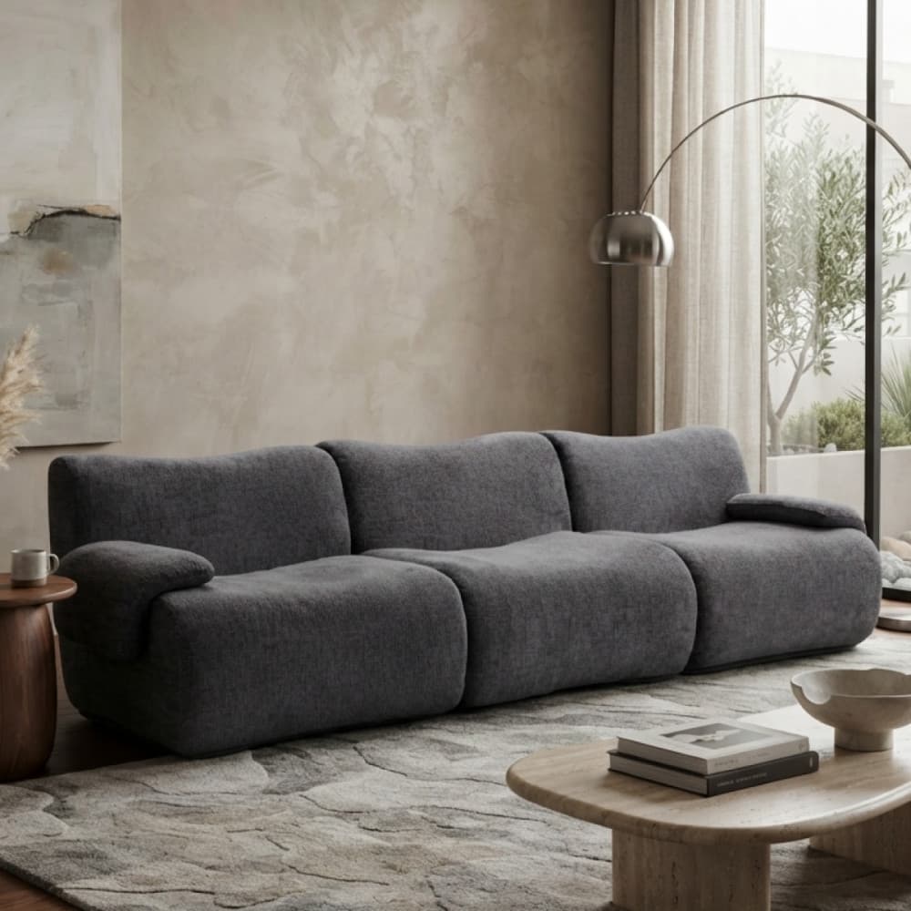 Sofá Domus 3 Lugares Compactado na Caixa Expansível Tecido Bouclé