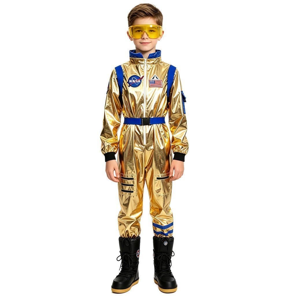 Uniforme de Astronauta Unissex, Fantasia de Astronauta Dourada, Fantasia de Cosplay para Halloween/F T2VI