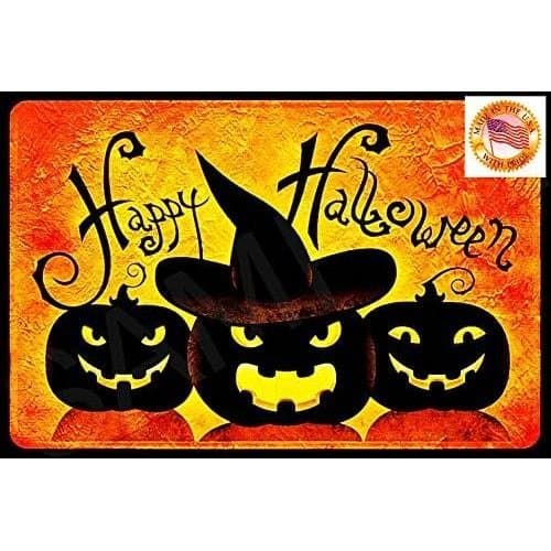 Placa de Halloween Feliz com Abóboras Festivas 8"x12" Metal Resistente a Todas as Condições de Clima FEITO NOS EUA Casa