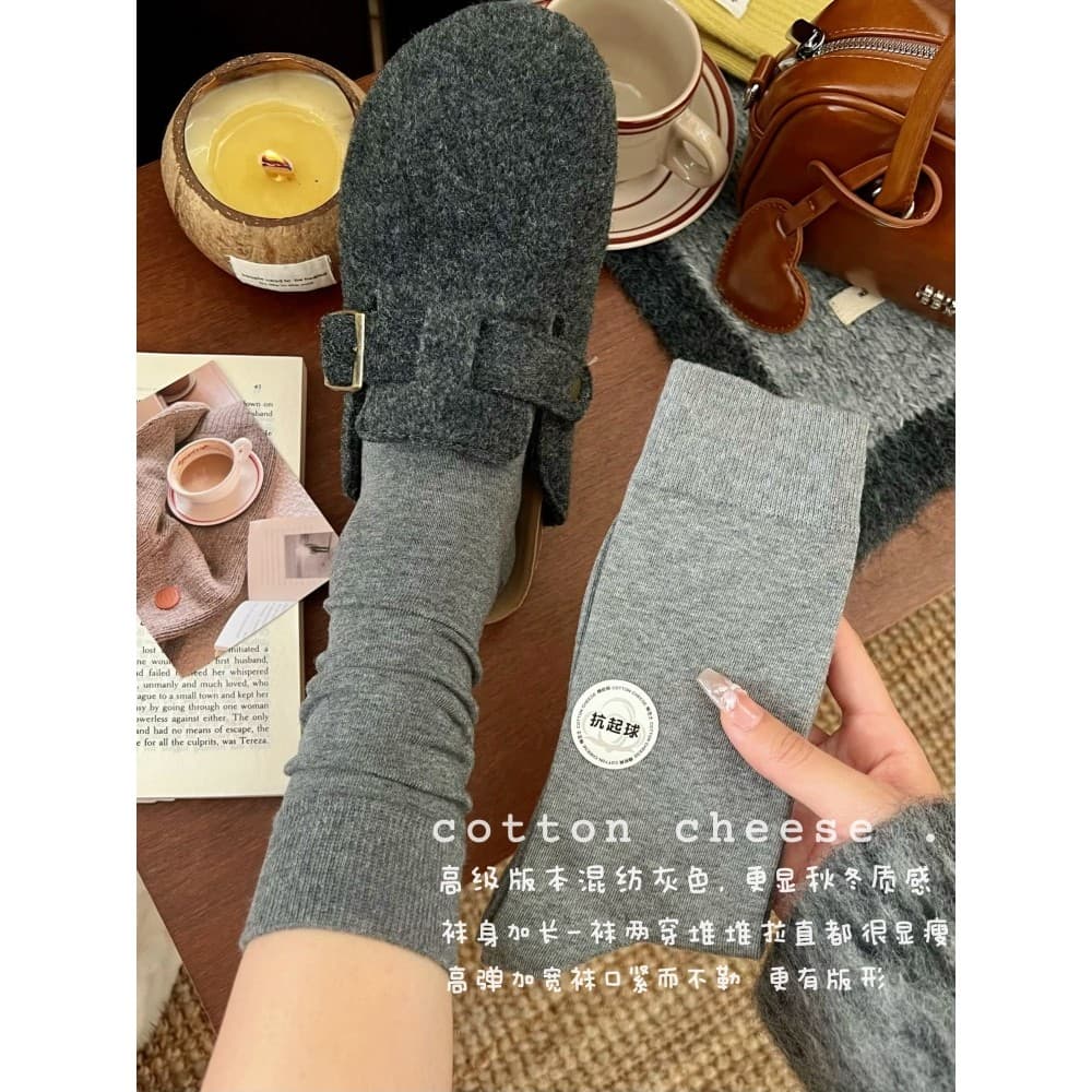 Cinza desossado Anti-Pilling meias femininas ins na moda puro algodão primavera outono estilo japonês pilha meias branca