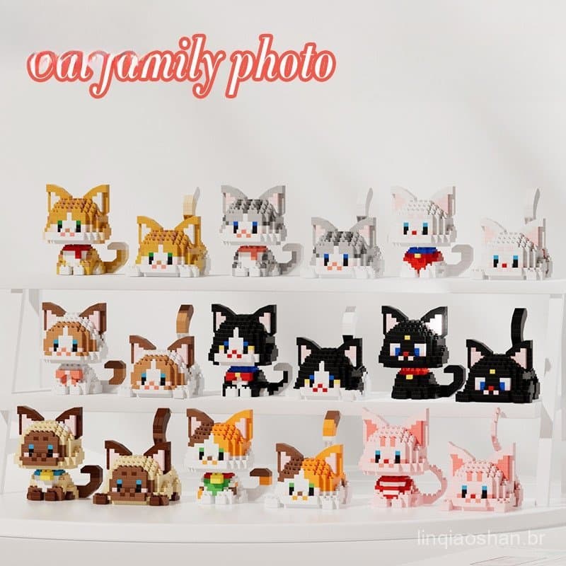 Blocos de montar educativos STEM de gato e cachorro fofos, brinquedos infantis 3SAE