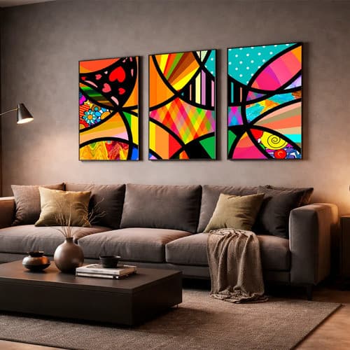 Kit 03 Quadros Decorativos Para Sala Abstrato 50x90