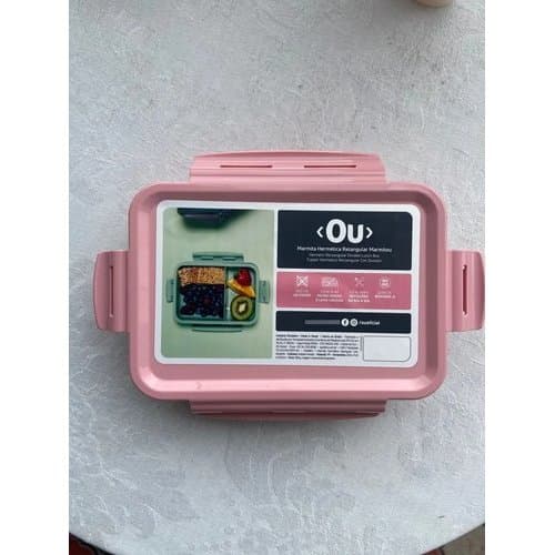Marmita Termica Hermetica Retangular Divisoria Rosa Lancheira Pote Comida Recipiente Refeicoes Transporte Pratico Con...