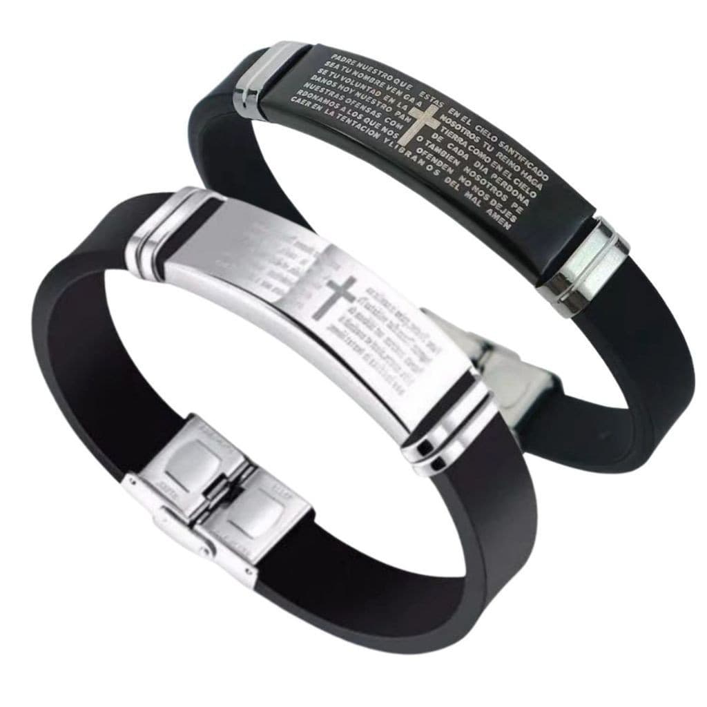 Pulseira Bracelete Masculino Pai Nosso Oraçao Aço Inoxidável Legitimo Silicone Original