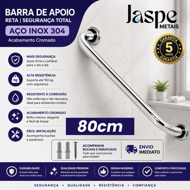 ALÇA BARRA DE APOIO  80CM ALUMINIO CORRIMÃO SEGURANÇA IDOSOS DEFICIENTES