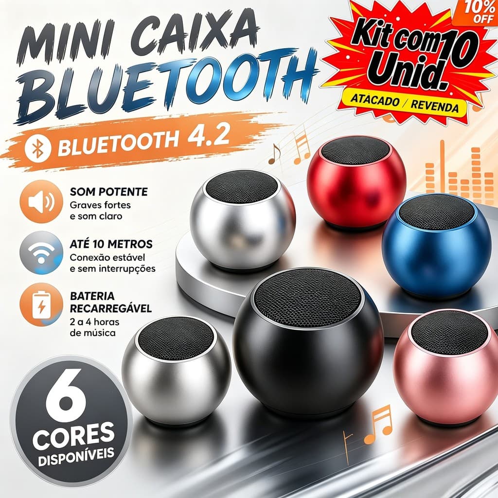 Kit 2/4/10 Mini Caixa de Som Metal TWS Bluetooth 5.0 |  Mãos Livres Portátil | Presente Formatura Lembrancinha Atacado