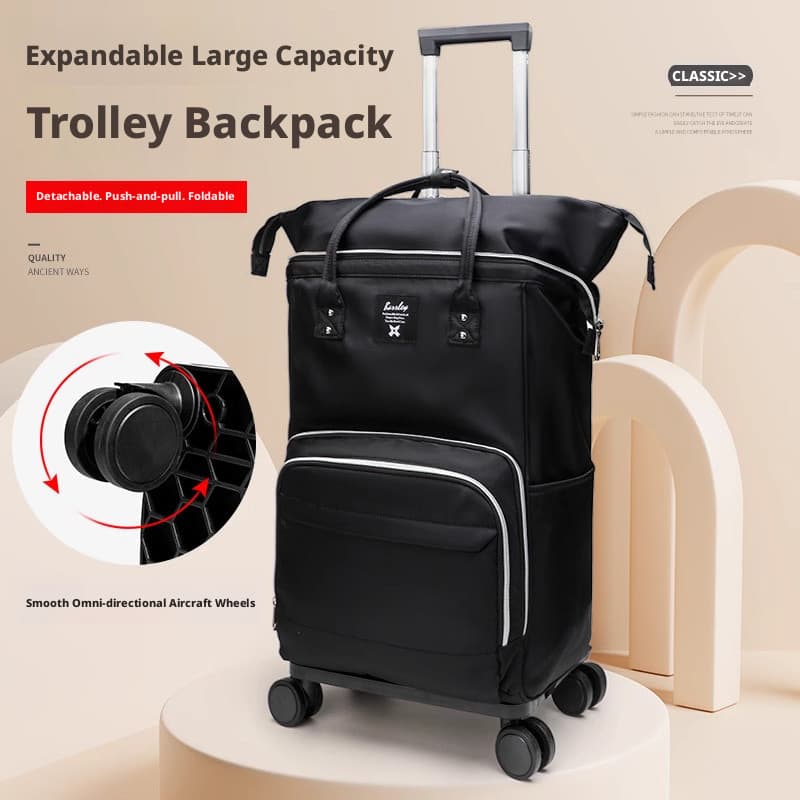 Mochila de viagem feminina com rodinhas para viagens curtas, bolsa de mão leve com rodas universais, mala de grande capa