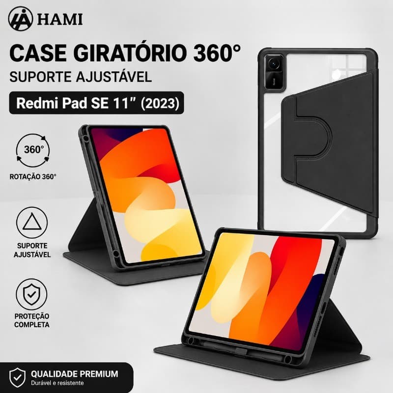 HAMI Capa Giratória 360° para Redmi Pad SE 11" （2023),Transparante com Porta Caneta Suporte Premium