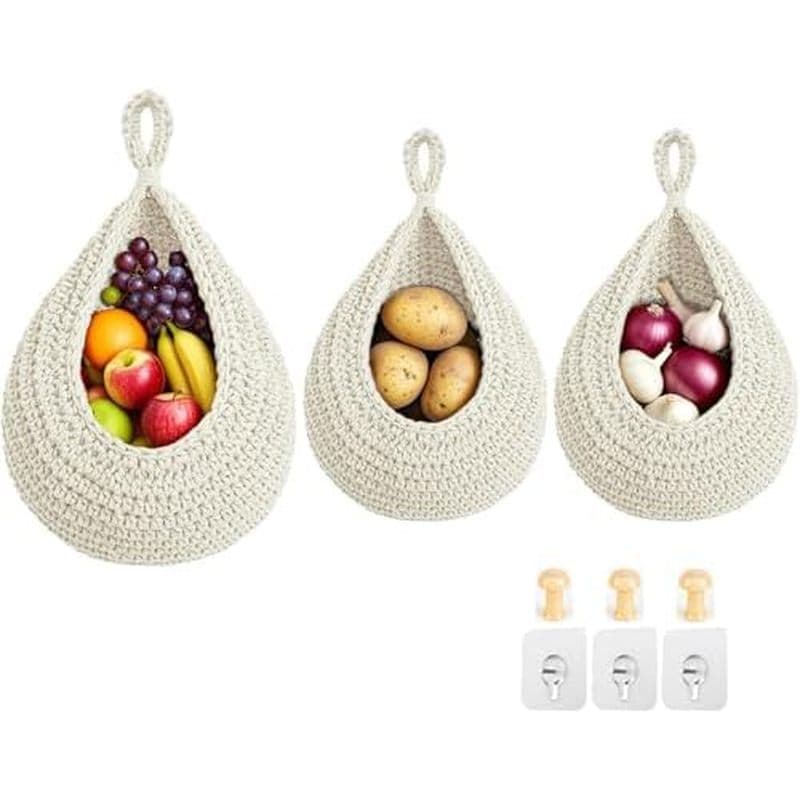 Cestas De Frutas Suspensas Halidali Para Cozinha , 3 Pacotes De Corda De Algodão Boho , Armazenamento De Vegetais Tecido