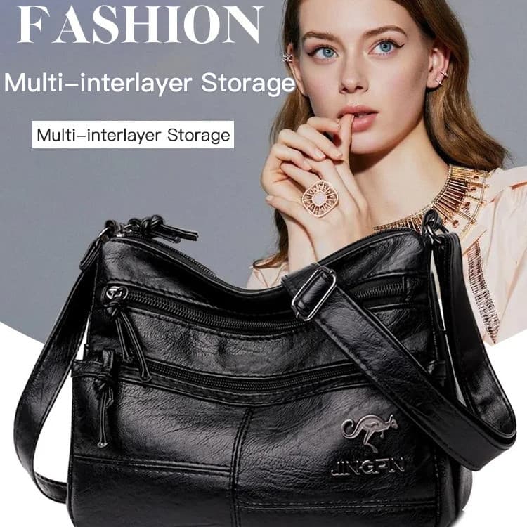 【Couro Macio】Bolsa Transversal Feminina/Bolsa de Ombro/Bolsa Multi-Bolsos/Alta Capacidade