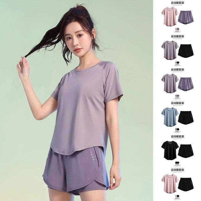 [Em destaque] Conjunto de Esportes ao Ar Livre de Verão para Mulheres, Roupa de Yoga Modeladora, Camiseta de Manga Curta