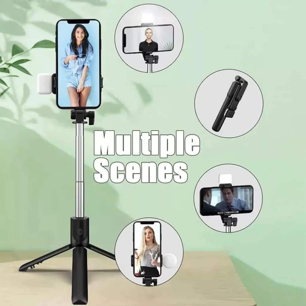 Bastão Selfie Retrátil Tripé Portátil com Luz LED e Controle Bluetooth para Celular