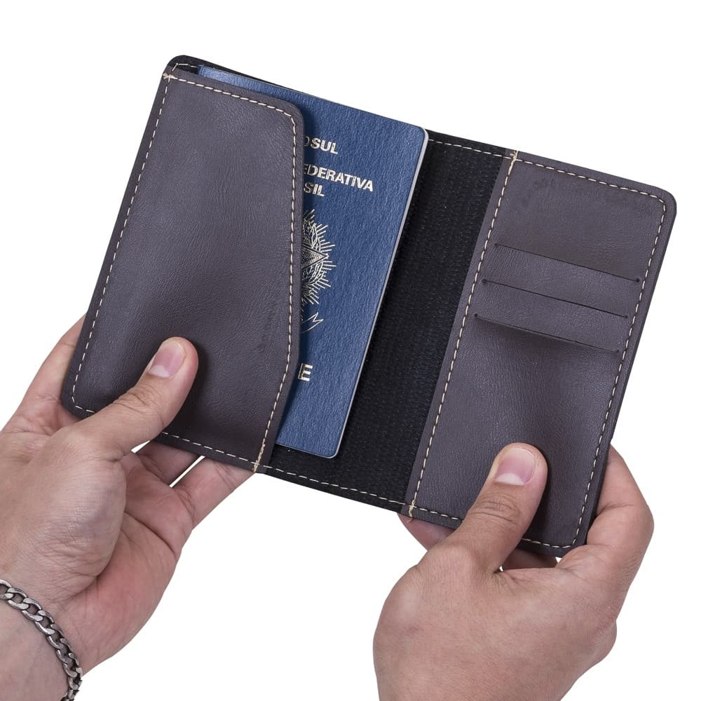 Porta Passaporte Bidins em Couro Sintético 3 Compartimentos