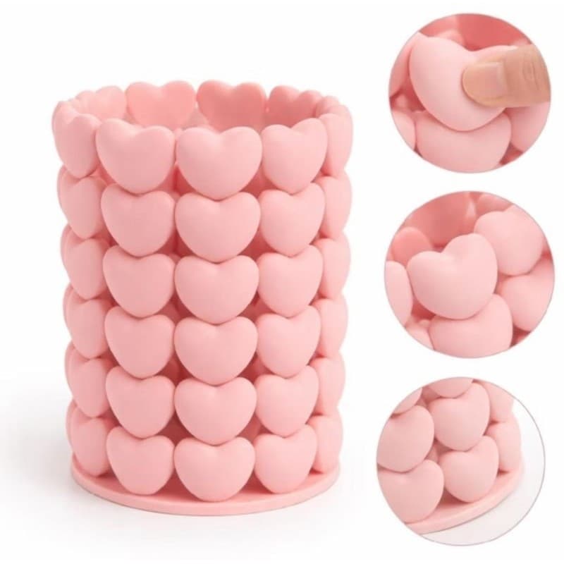 Porta Pincel De Maquiagem Coração Organizador De Mesa 3D Porta Caneta Fofo