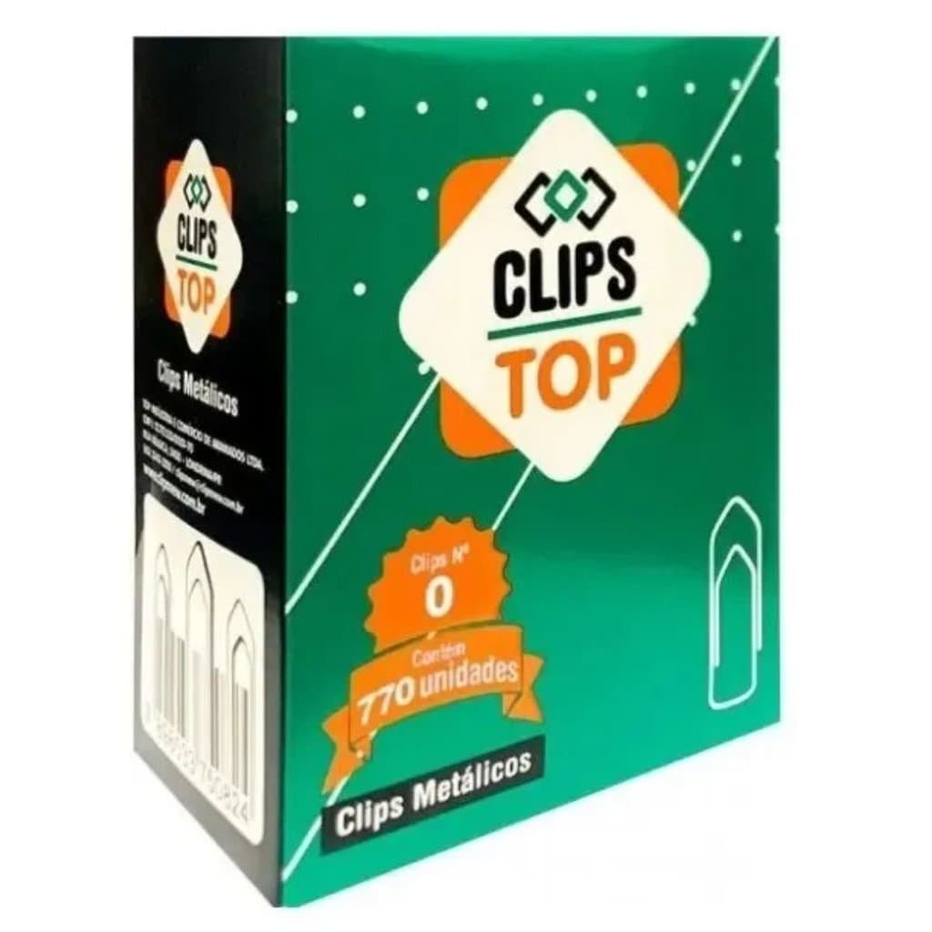 CLIPS DE PAPEL METALICOS ORGANIZAÇÃO DE DOCUMENTOS N°0 CX 770 UNIDADES - TOP
