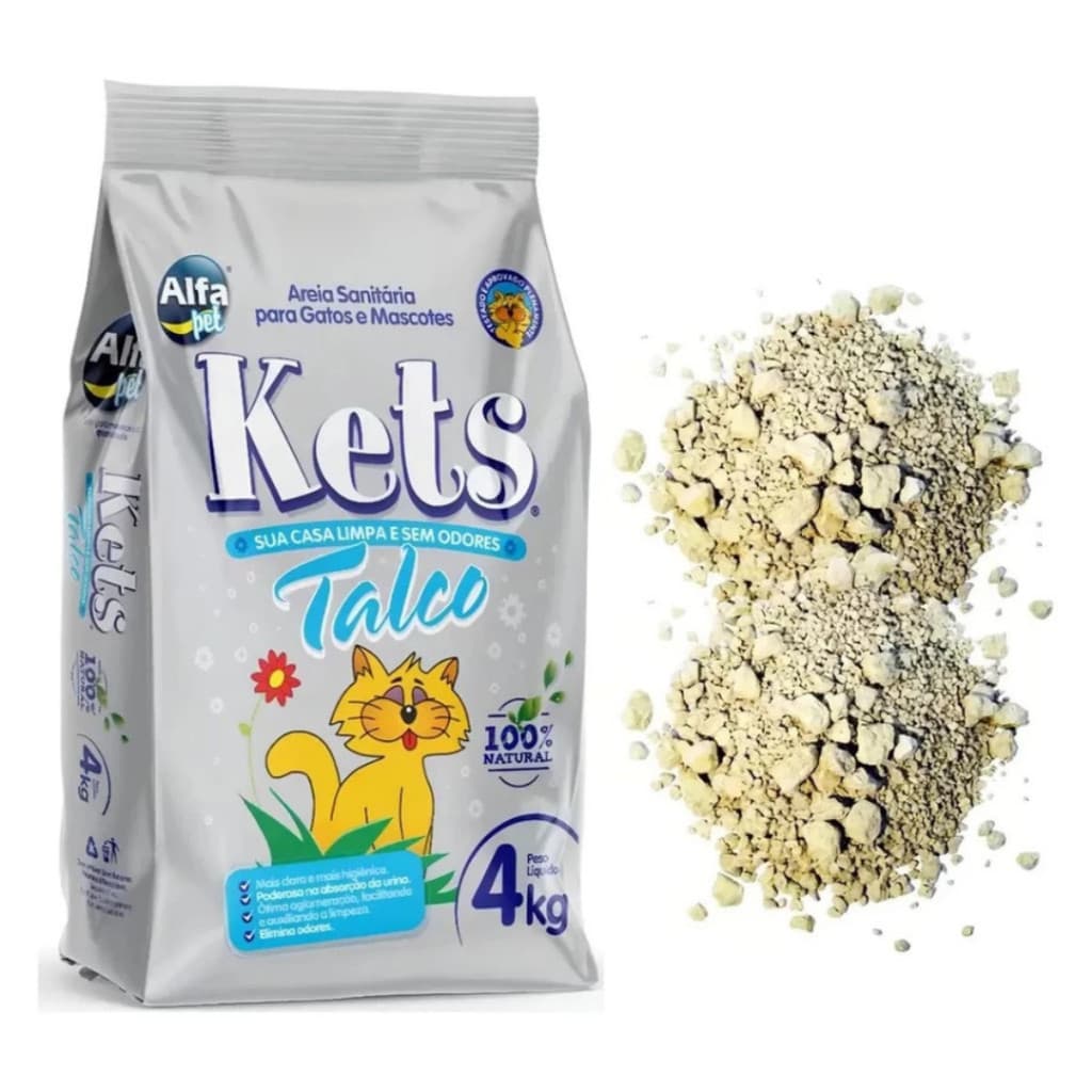 Areia Kets premium Talco 4 Kg - Para Gatos Exigentes - Areia Para Gato Pacote 4 ,12, 20Kg