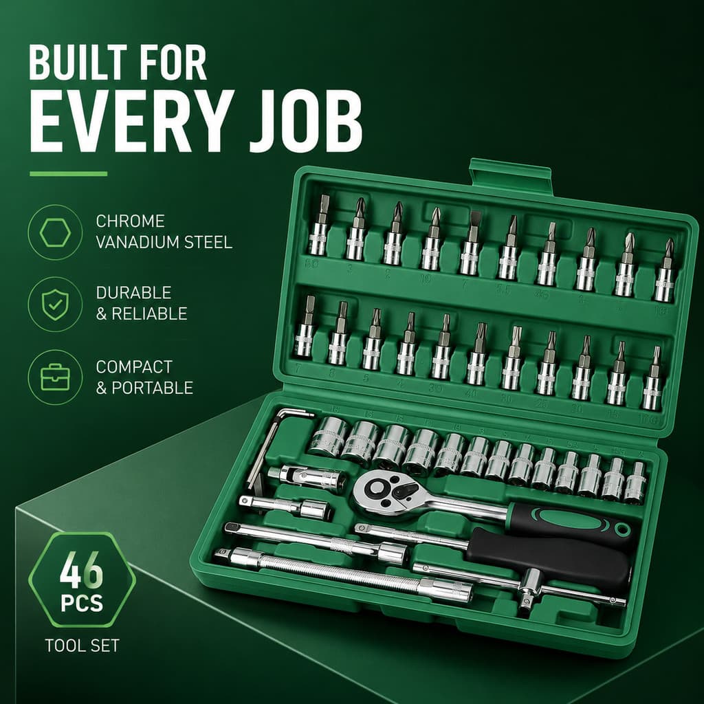 Kit De Ferramentas 46 Peças Jogo De Soquetes Chave Catraca Reversível Com Maleta Jogo De Ferramentas Completo