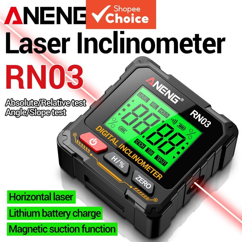 Conjunto Digital ANENG RN03 de Medição de Ângulo, Inclinômetro a Laser, Transferidor USB Recarregável com Régua de