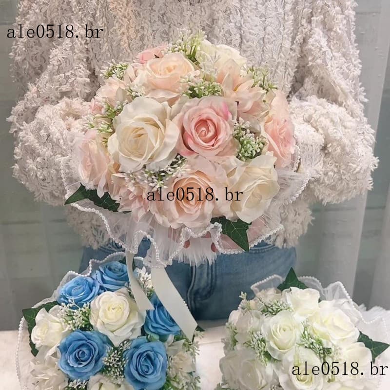 Buquê De Casamento Com Flores Artificiais De Rosa , Noiva Acabada Pérolas Para Ocasiões Especiais PZWJ