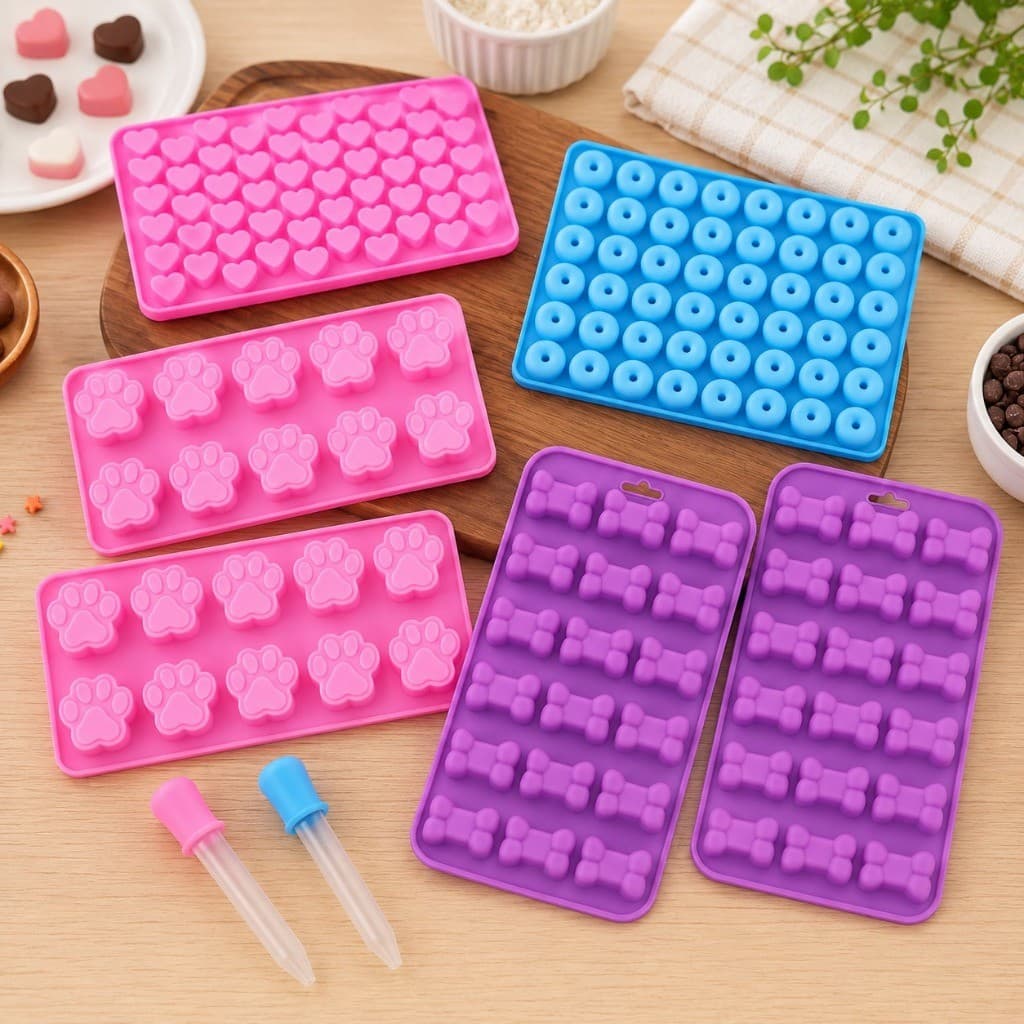 Kit 8 Peças Formas Silicone Pet Osso Patinha Bala Gummy Bear Gelo Gelatina Doces Molde Mini Chocolate Bombom Goma