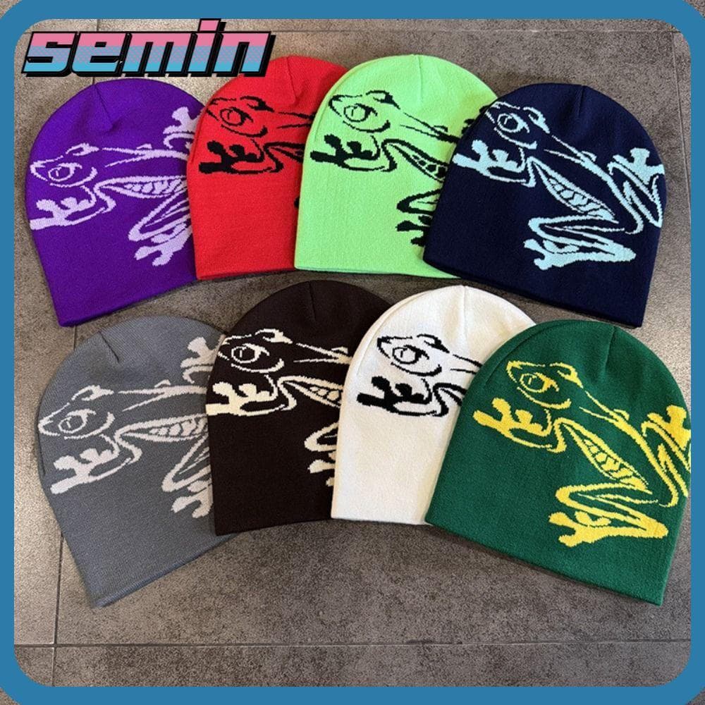 Gorro de tricô SEMIN, gorro feminino quente com proteção para as orelhas, design de sapo, unissex NOCR
