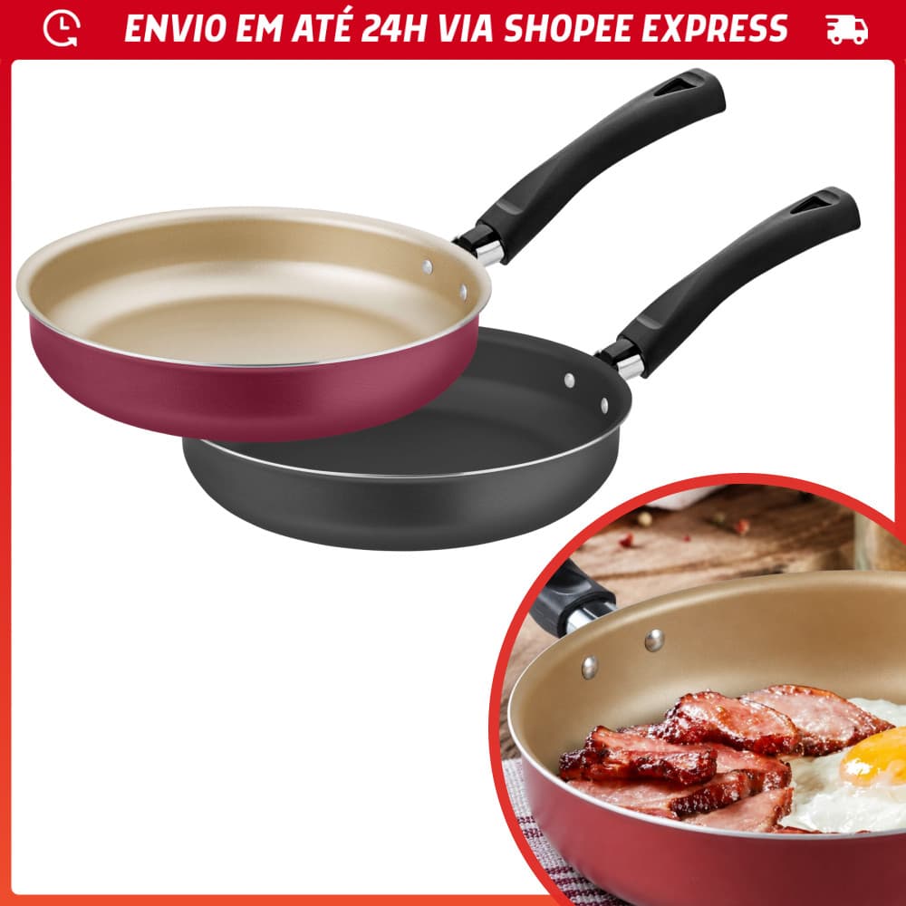 Frigideira Reta Antiaderente Interno 18 cm Cereja Preta em Alumínio Teflon Altura de 4 cm