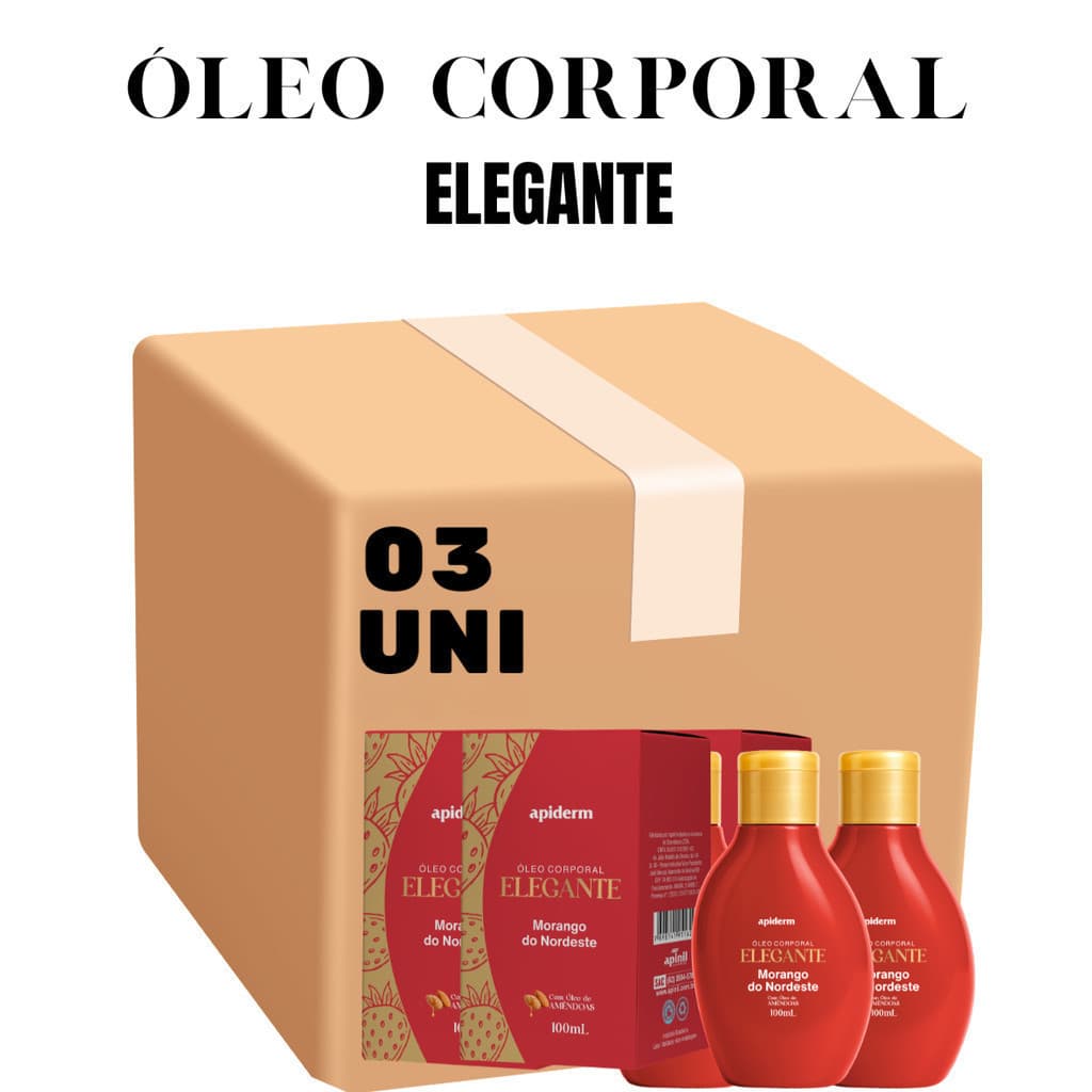Kit 03 Unidades Elegante Óleo Corporal Aroma Morango do Nordeste 100ml Apinil (Campanha)